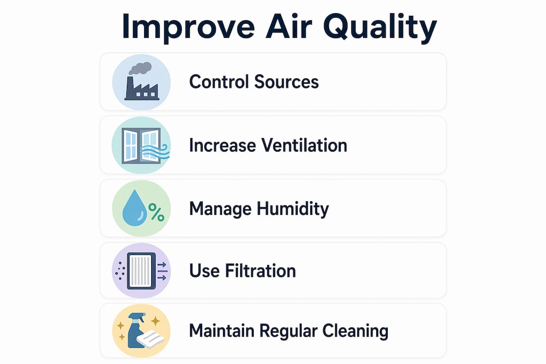 Infographic showing five key steps to improve indoor air quality