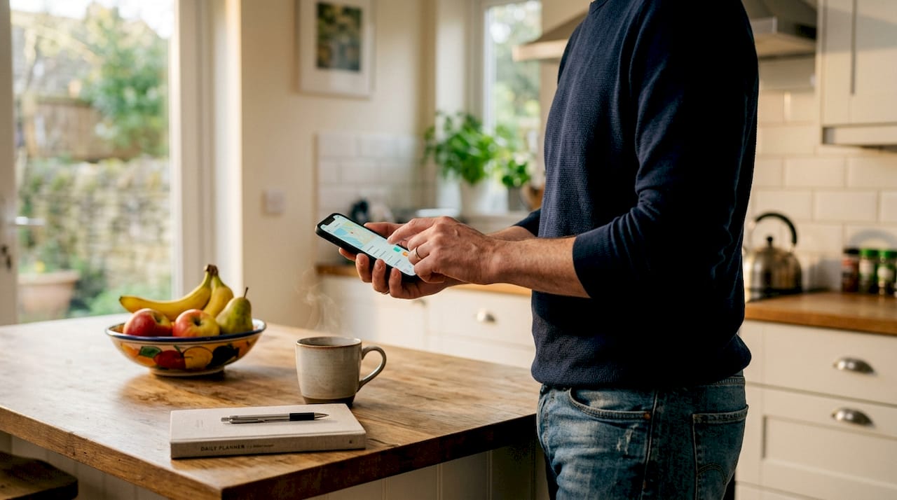 Hands adjusting smart thermostat app on smartphone