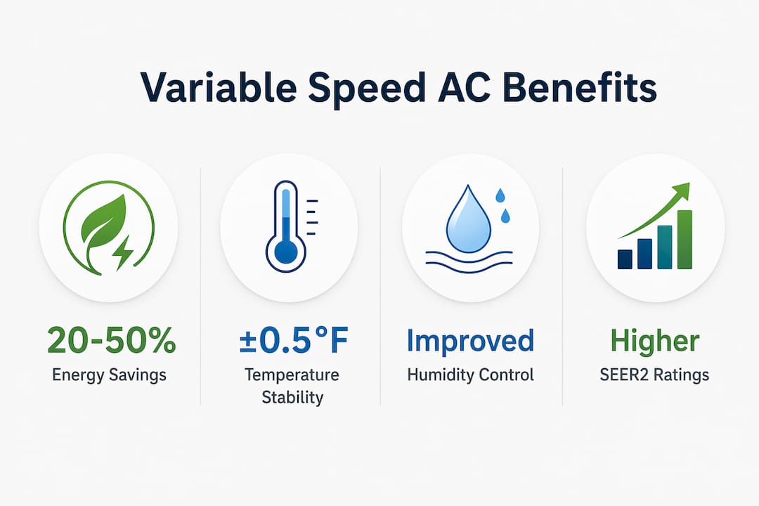 Infographic showing key benefits of variable speed AC systems