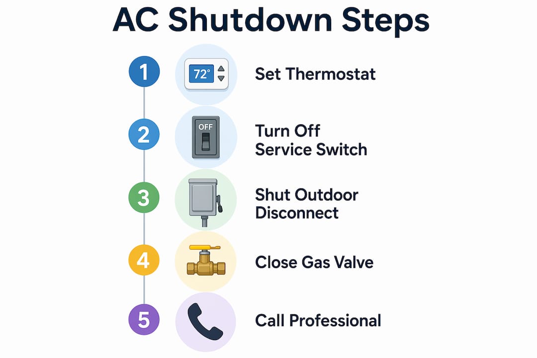 Infographic illustrating steps for AC emergency shutdown
