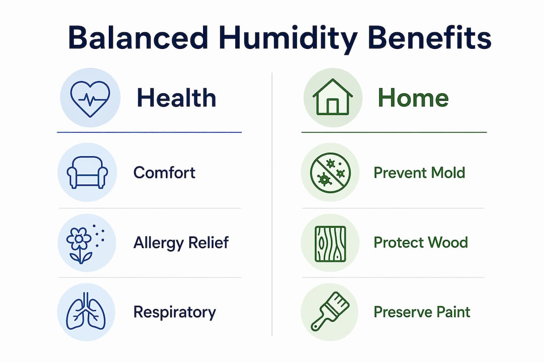 Infographic showing benefits of balanced home humidity