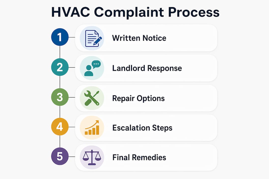 Infographic showing tenant HVAC complaint resolution steps