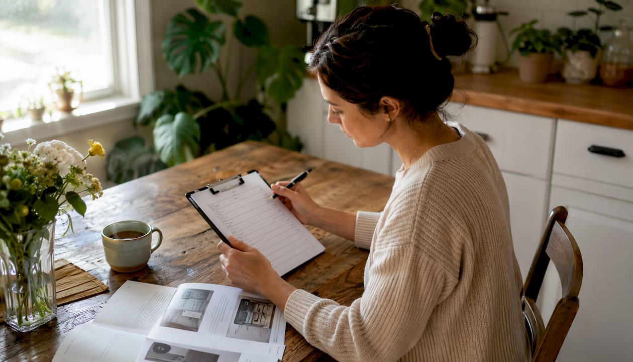Homeowner reviewing HVAC tune-up checklist