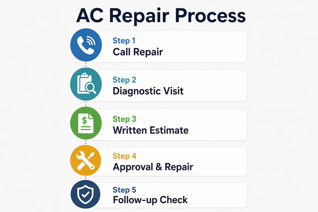Infographic illustrating AC repair process steps
