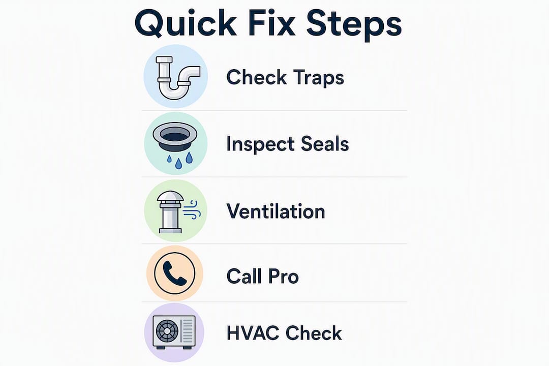 Infographic showing quick sewage leak troubleshooting steps