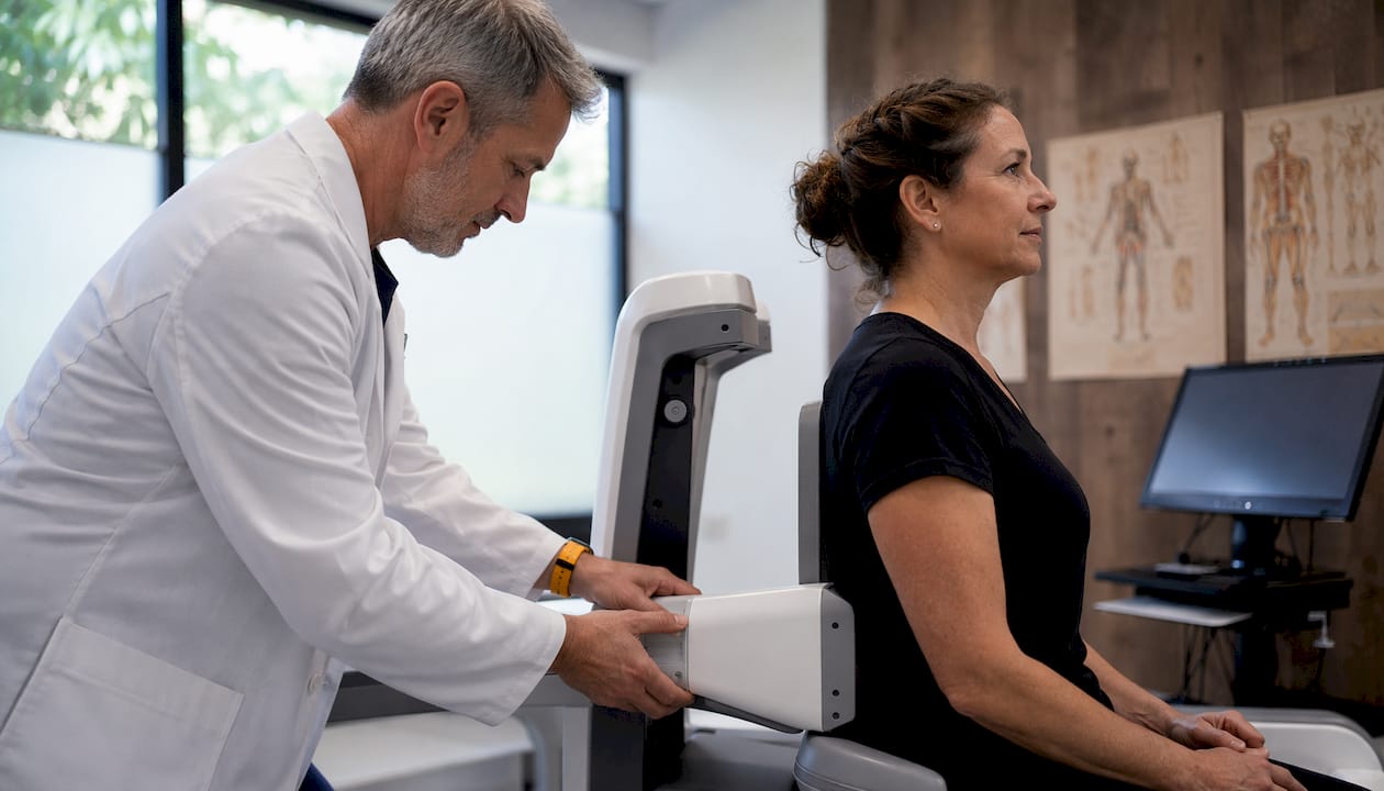 Clinician conducting bone density scan