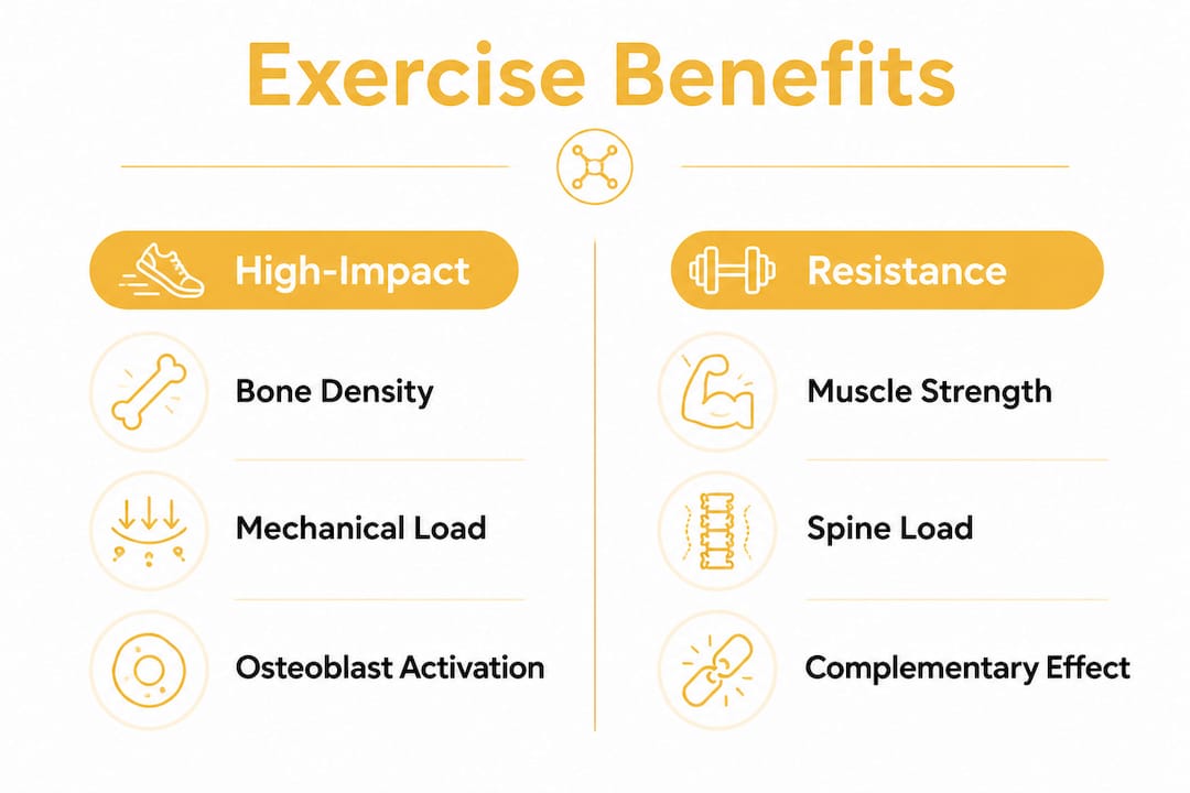 Infographic comparing high-impact and resistance exercise benefits