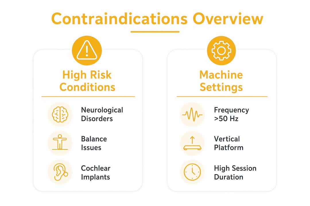 Infographic showing vibration plate contraindications overview