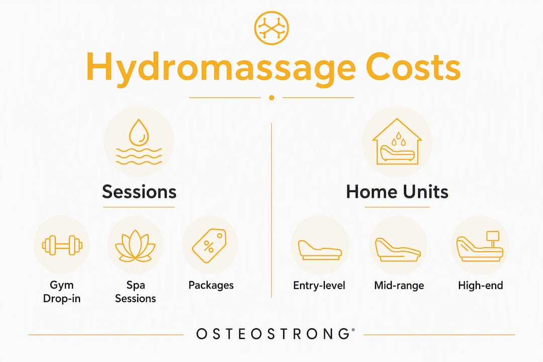 Infographic showing hydromassage cost comparison between sessions and home units
