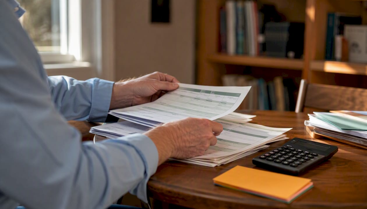Hands sorting medical billing forms