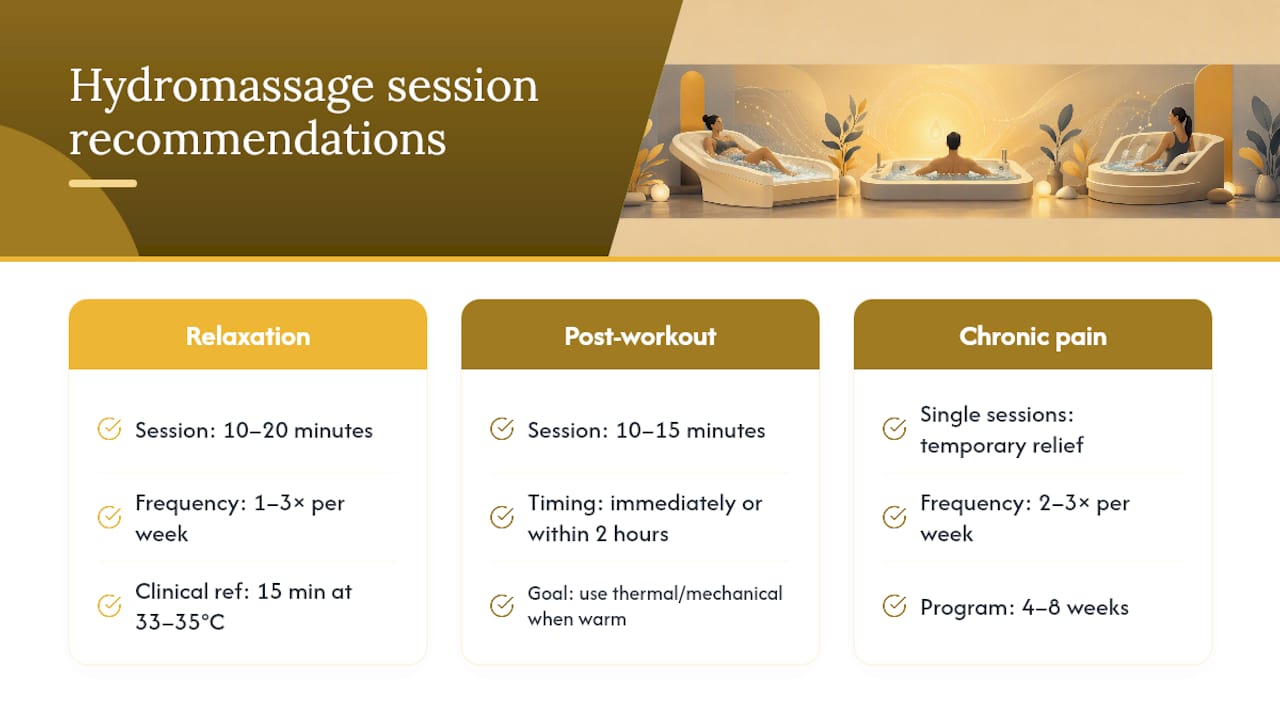 How often to use hydromassage, and how long each session should be — overview diagram