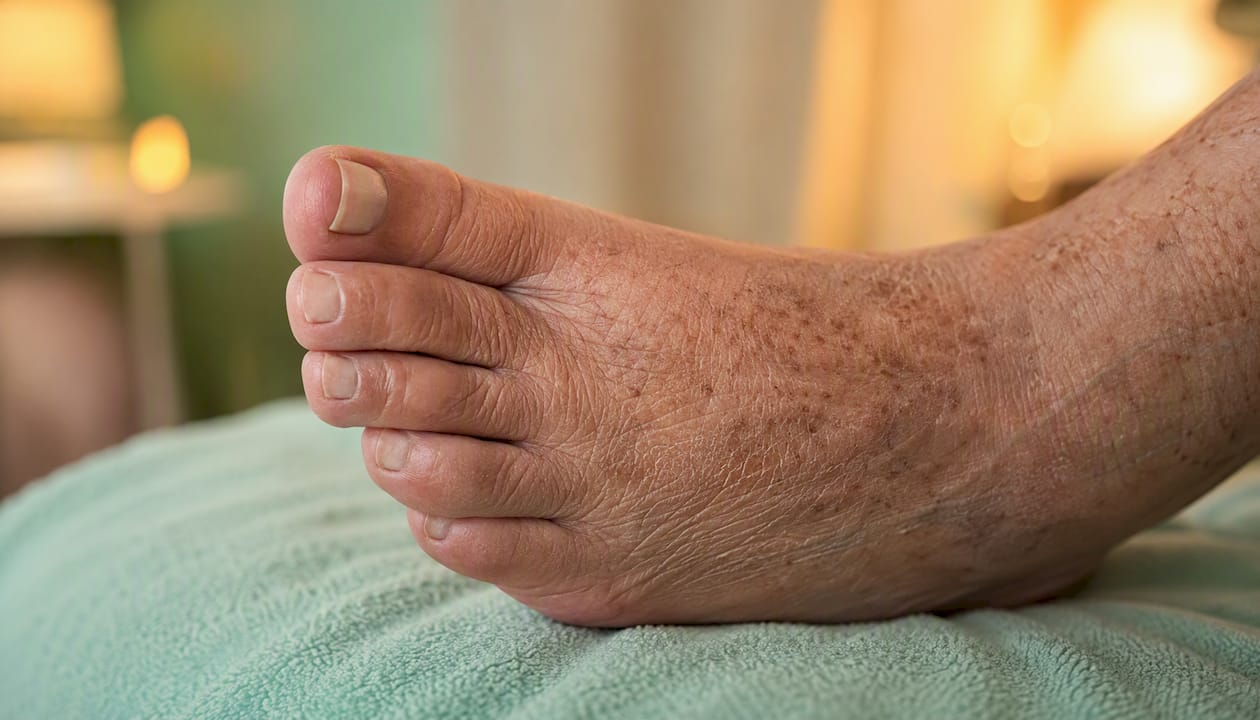 Close-up of diabetic foot skin texture