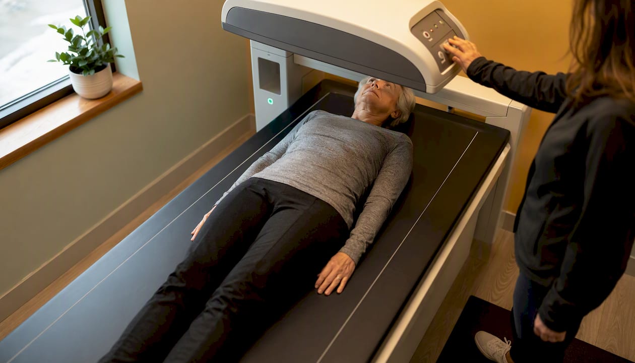 Patient undergoing DEXA scan lying still