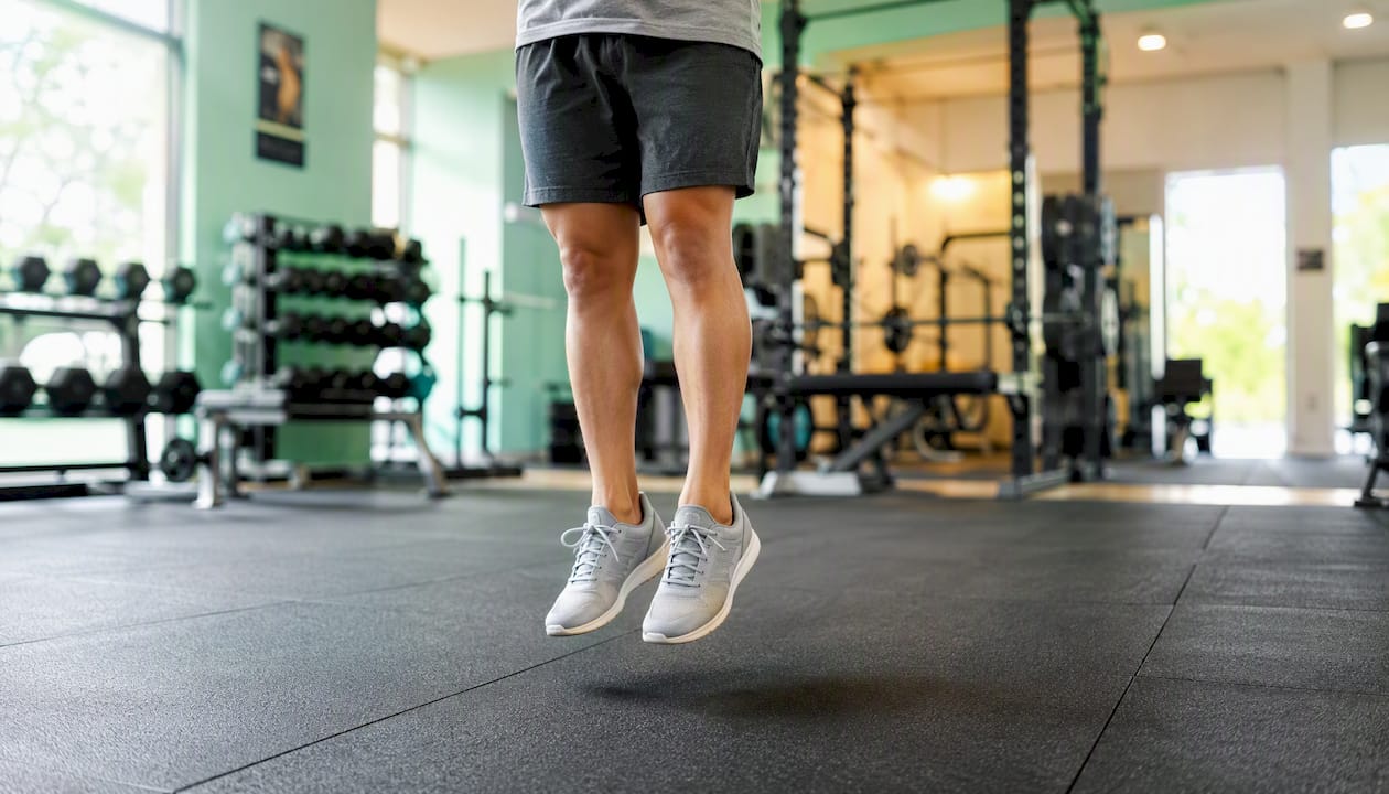 Person jumping rope in gym