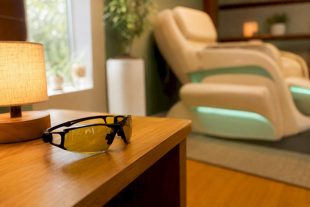 Light-blocking glasses on table in therapy room
