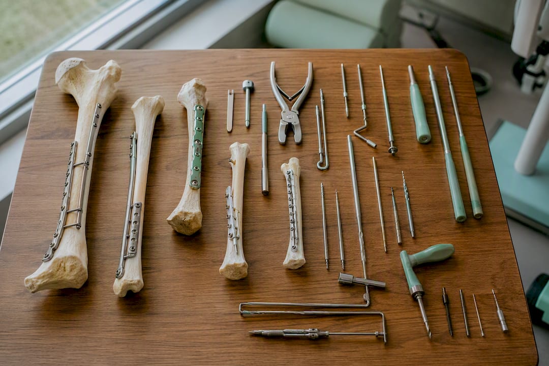 Orthopedic fracture healing tools on table