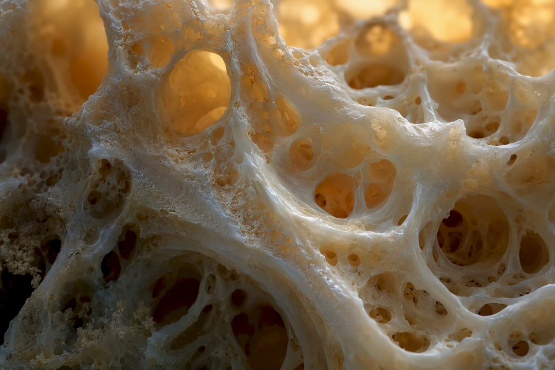Close-up bone tissue texture under natural light