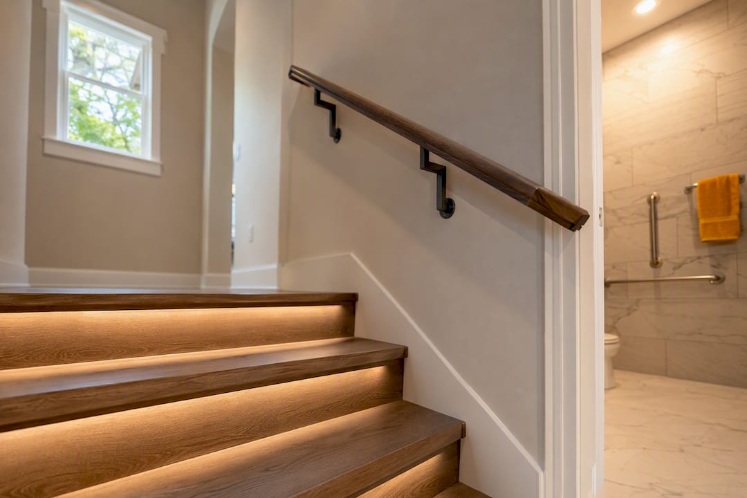 Clear stairs and grab bar for fall prevention