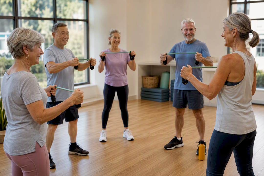 Older adults exercising together in community class