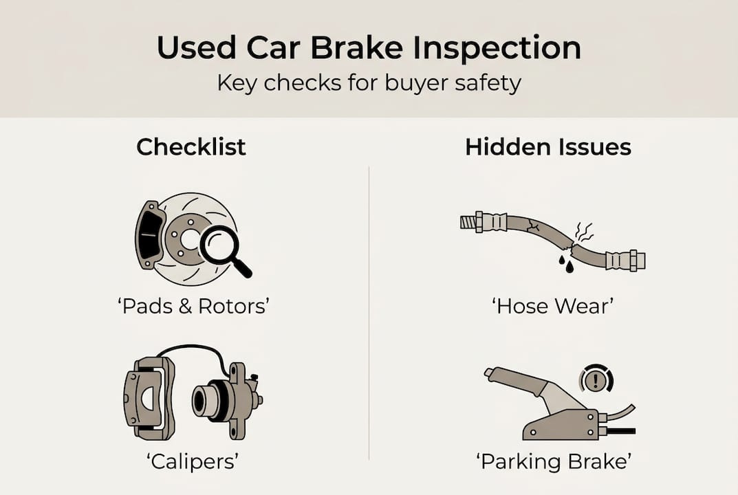 Brake inspection checklist and hidden issues infographic