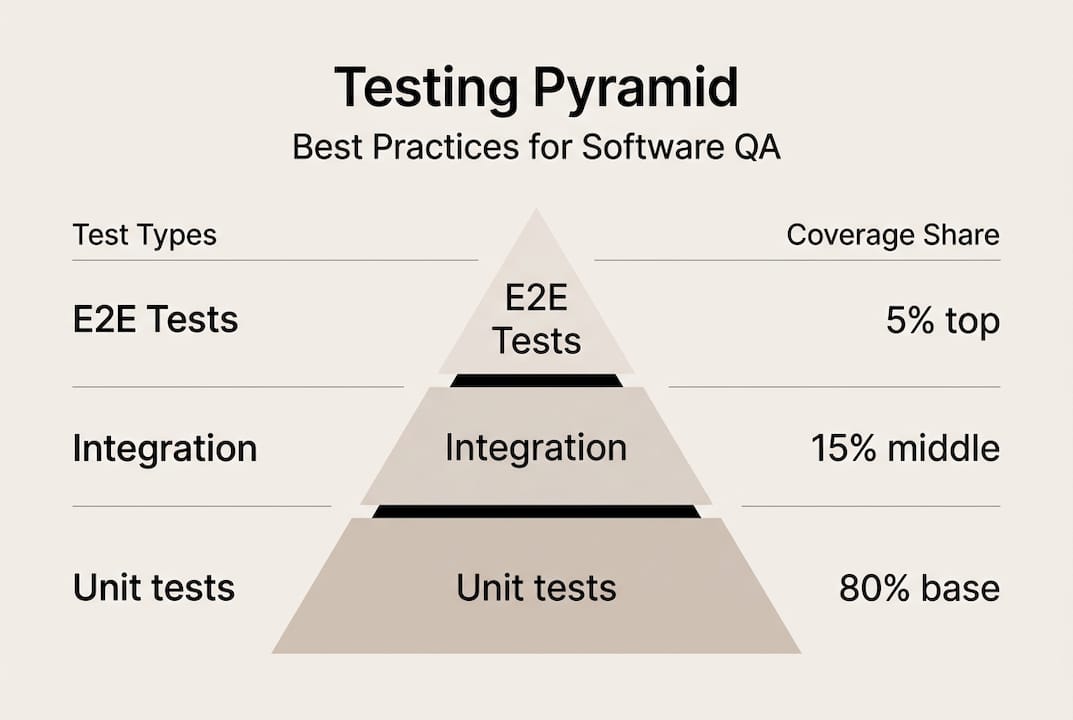 Infographic summarizing testing pyramid best practices
