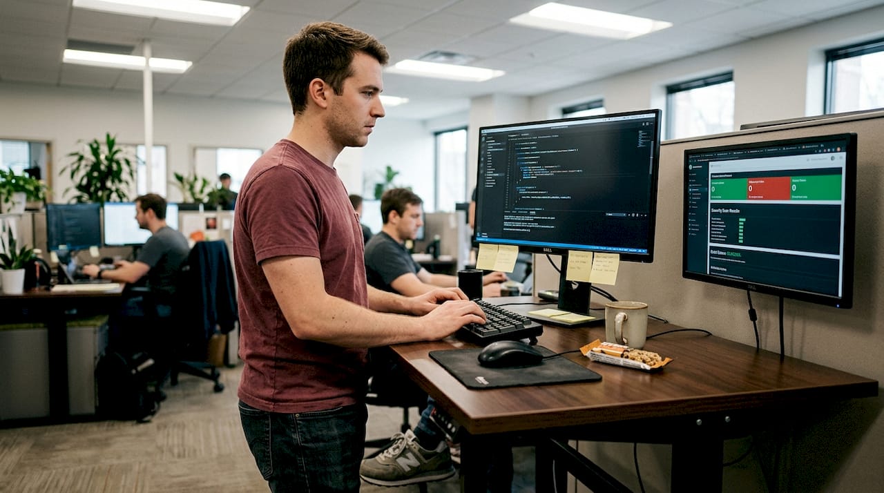 Developer performing code static analysis at desk