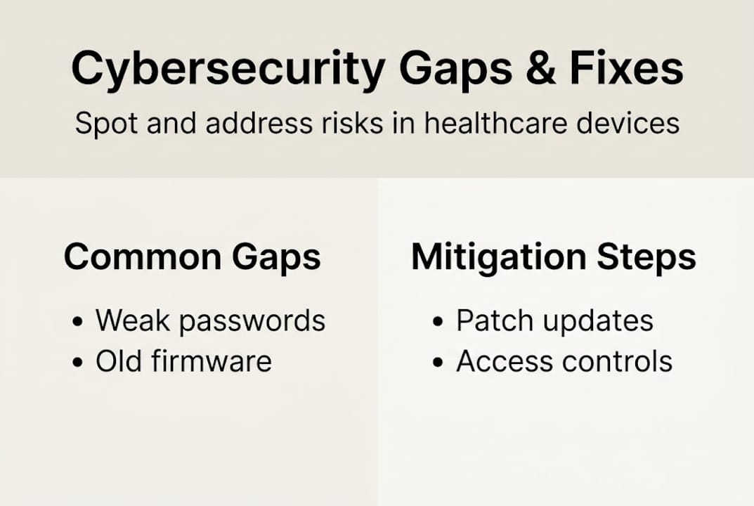 Infographic of healthcare device security gaps and fixes