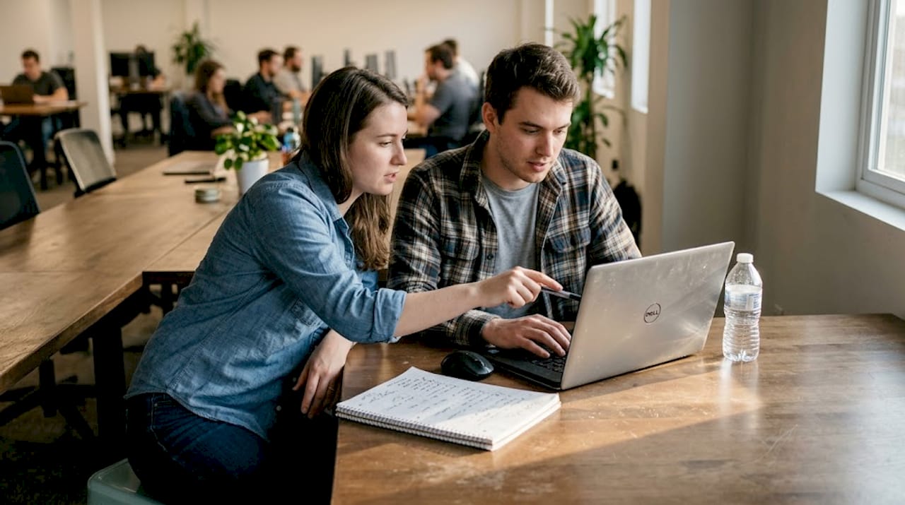 Developers debugging legacy code together