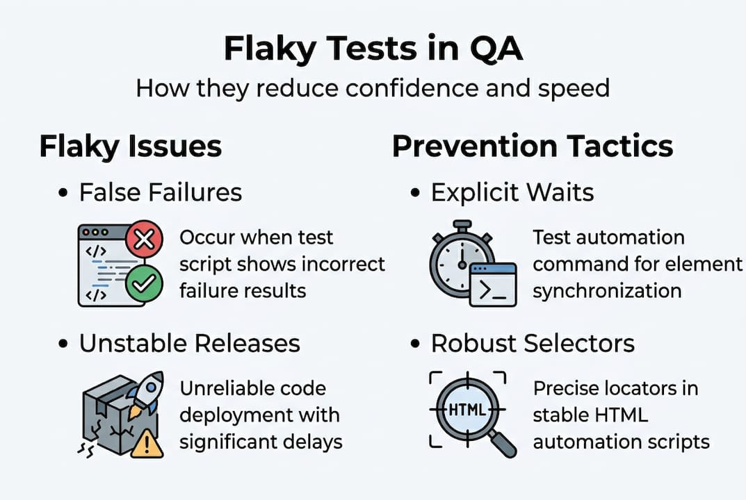 Infographic illustrates QA flaky test problems and solutions