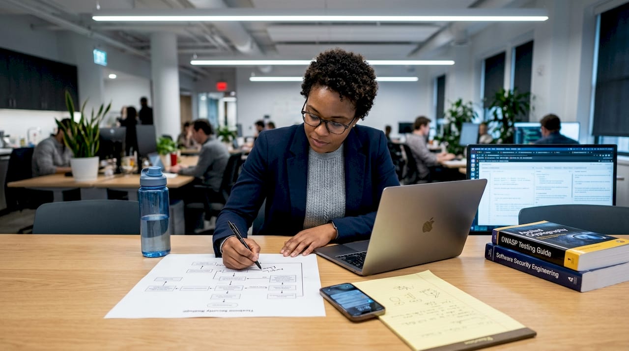 Security analyst annotates testing methodology chart