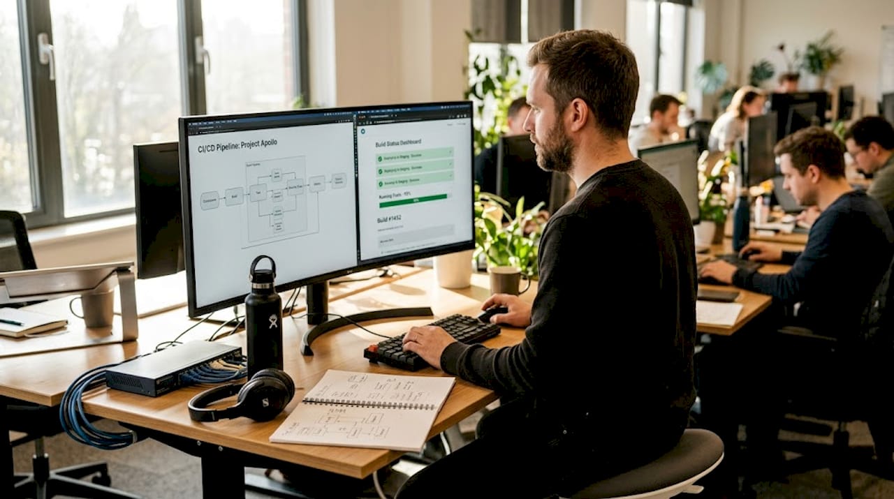 DevOps engineer configuring automation pipeline