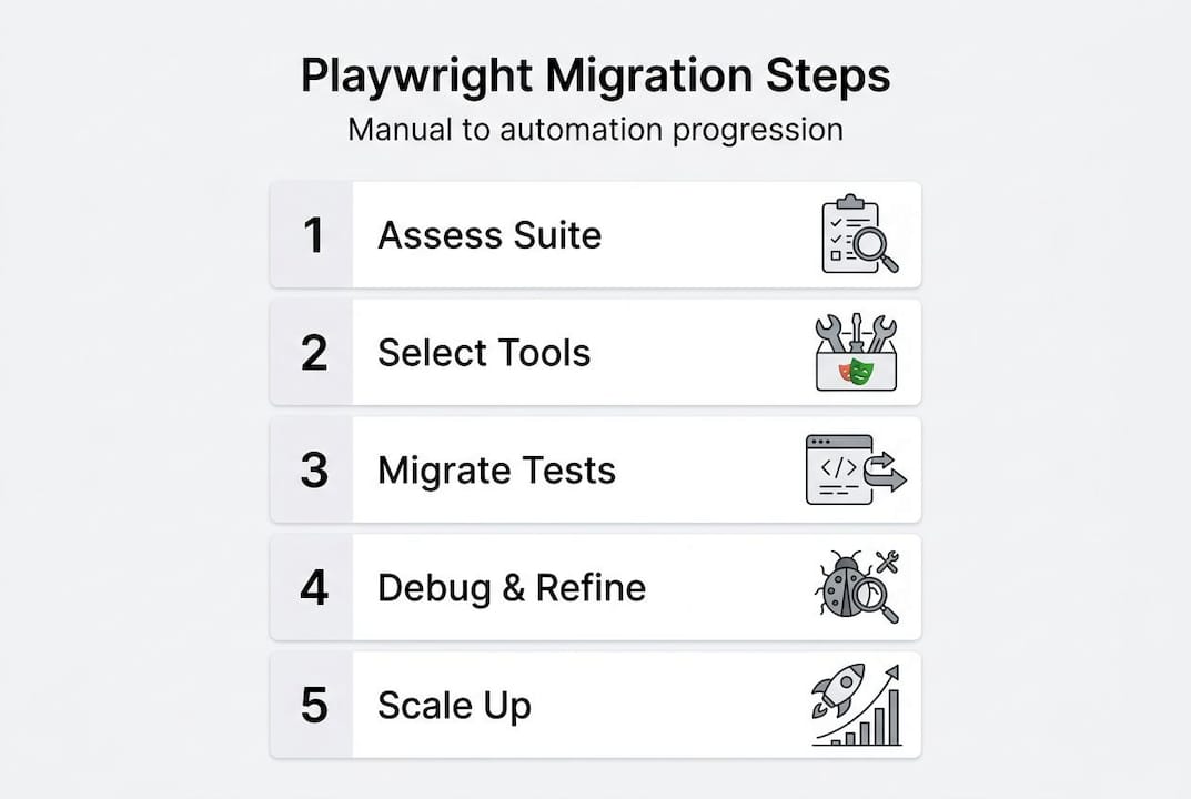 Infographic outlining Playwright migration process steps