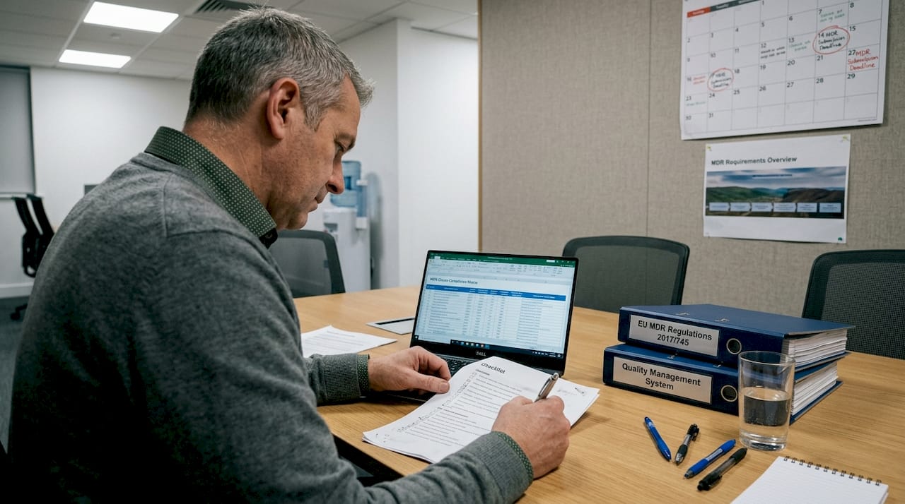 Manager cross-checks files during conformity assessment