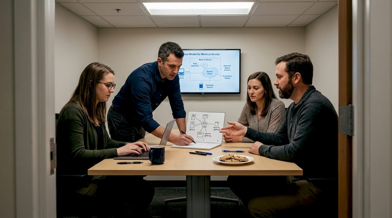 Engineering team collaborating on device security strategy