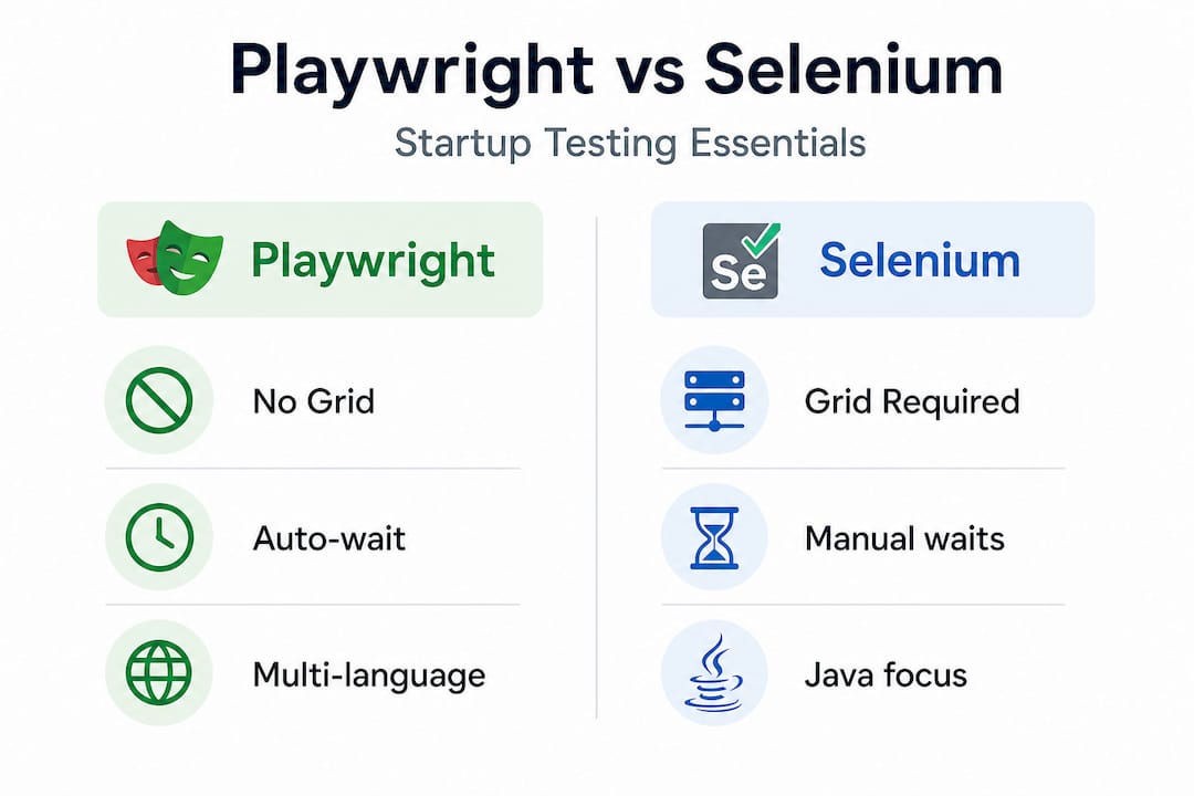 Infographic comparing Playwright and Selenium features