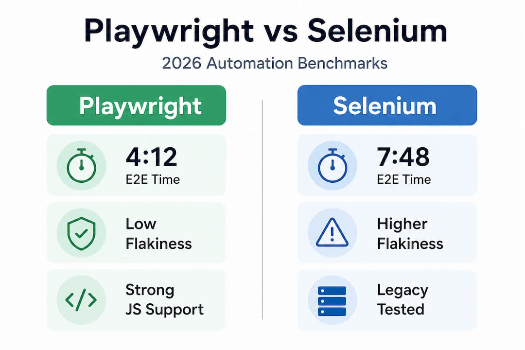 Infographic comparing Playwright and Selenium automation benchmarks