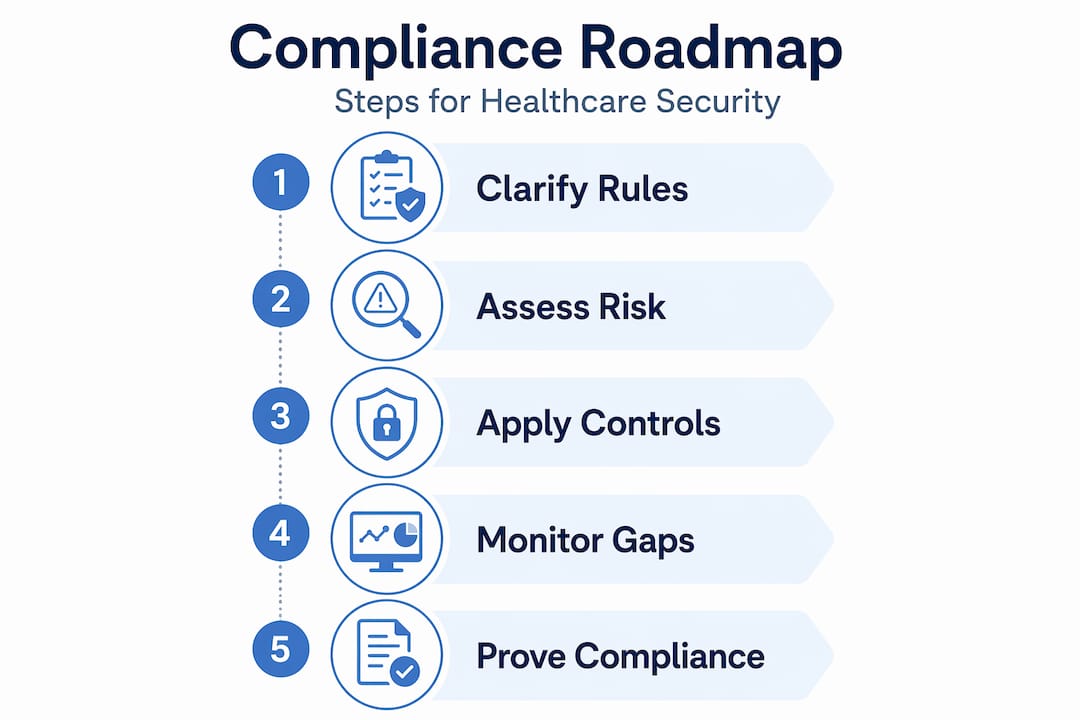 Vertical infographic showing five compliance program steps