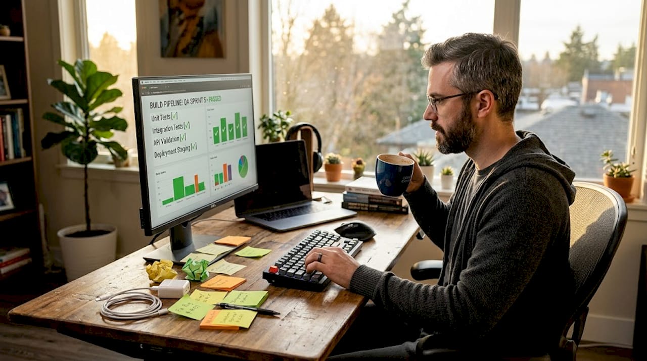 Developer checks agile QA pipeline results
