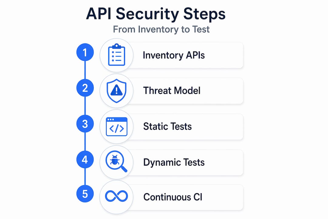 Infographic shows five API security testing steps