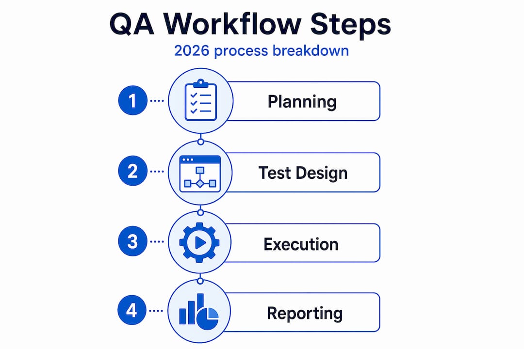 Infographic with four QA workflow steps in order