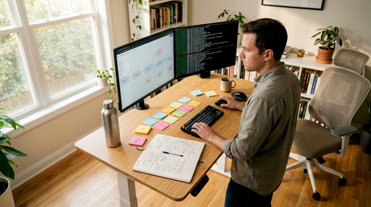 Engineer traces code workflow for bottleneck analysis