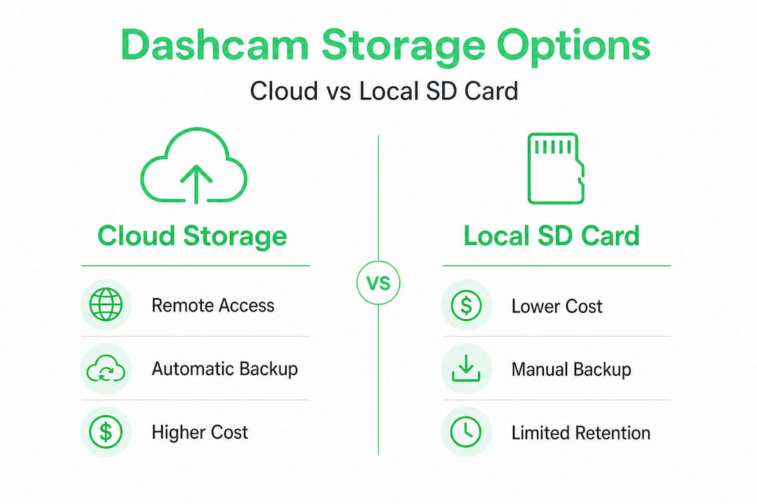 Infographic comparing cloud and SD card dashcam storage