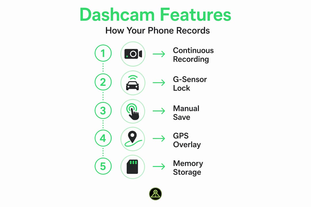 Infographic explaining dashcam app recording process