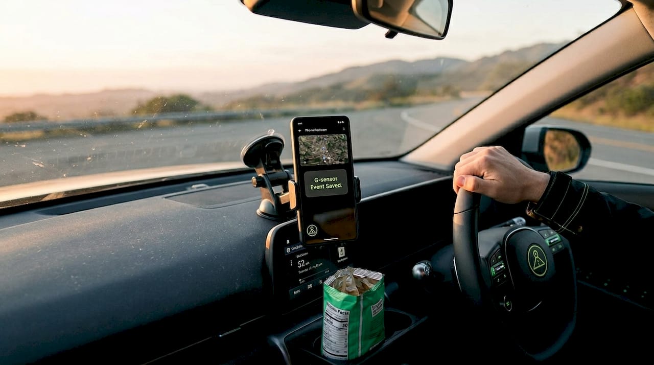 Dashcam app displays saved G-sensor event