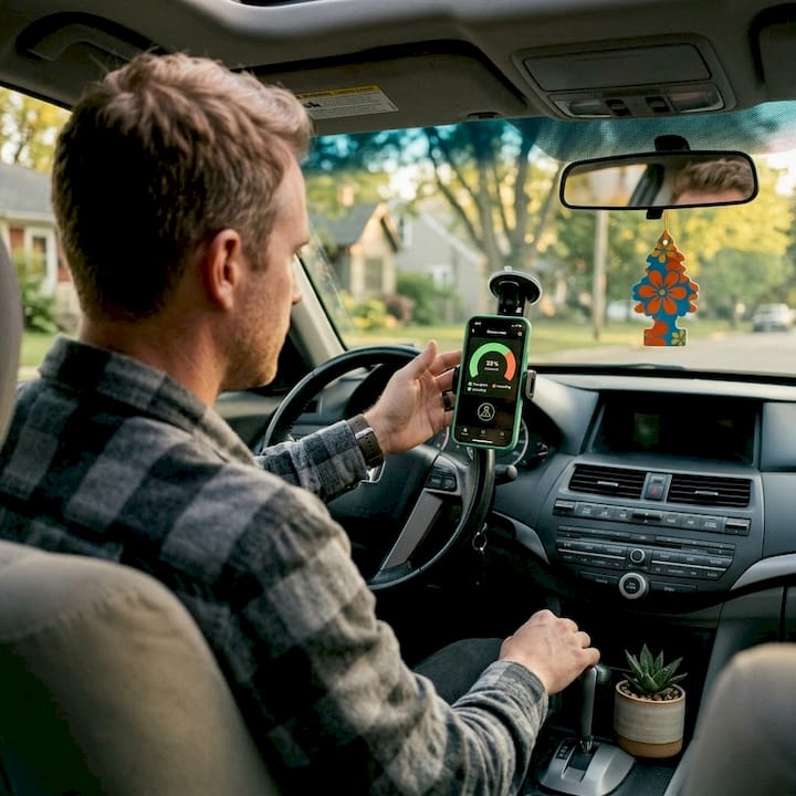 Driver checks Android dashcam storage status