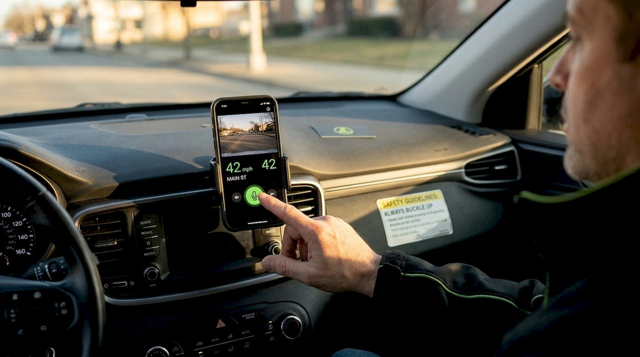 Driver toggling dashcam audio on phone