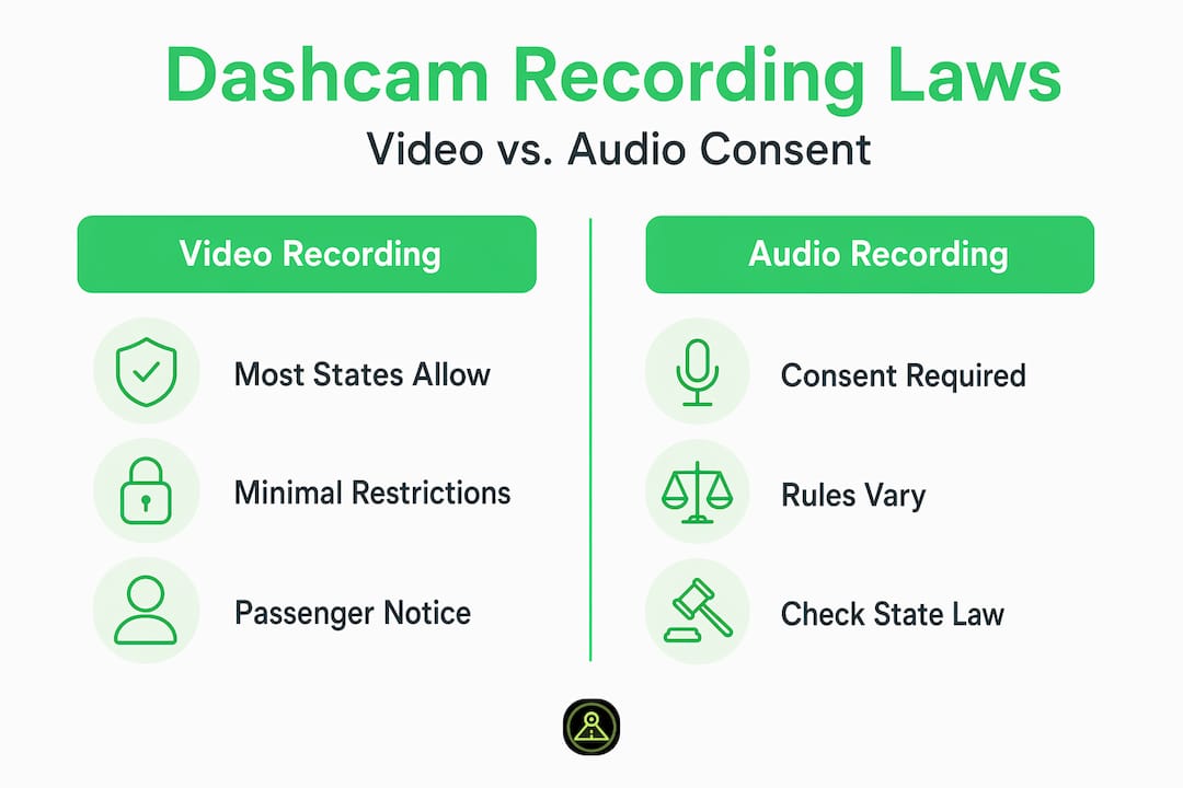 Infographic comparing video vs audio dashcam state laws