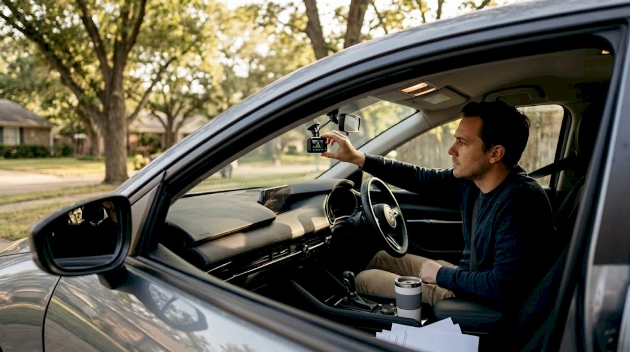 Commuter adjusting dashcam parking mode