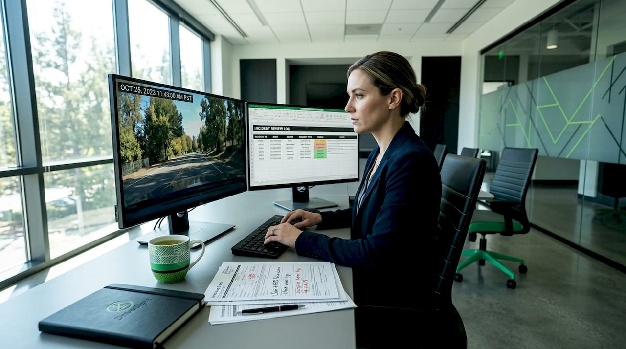 Fleet manager reviewing dashcam video footage