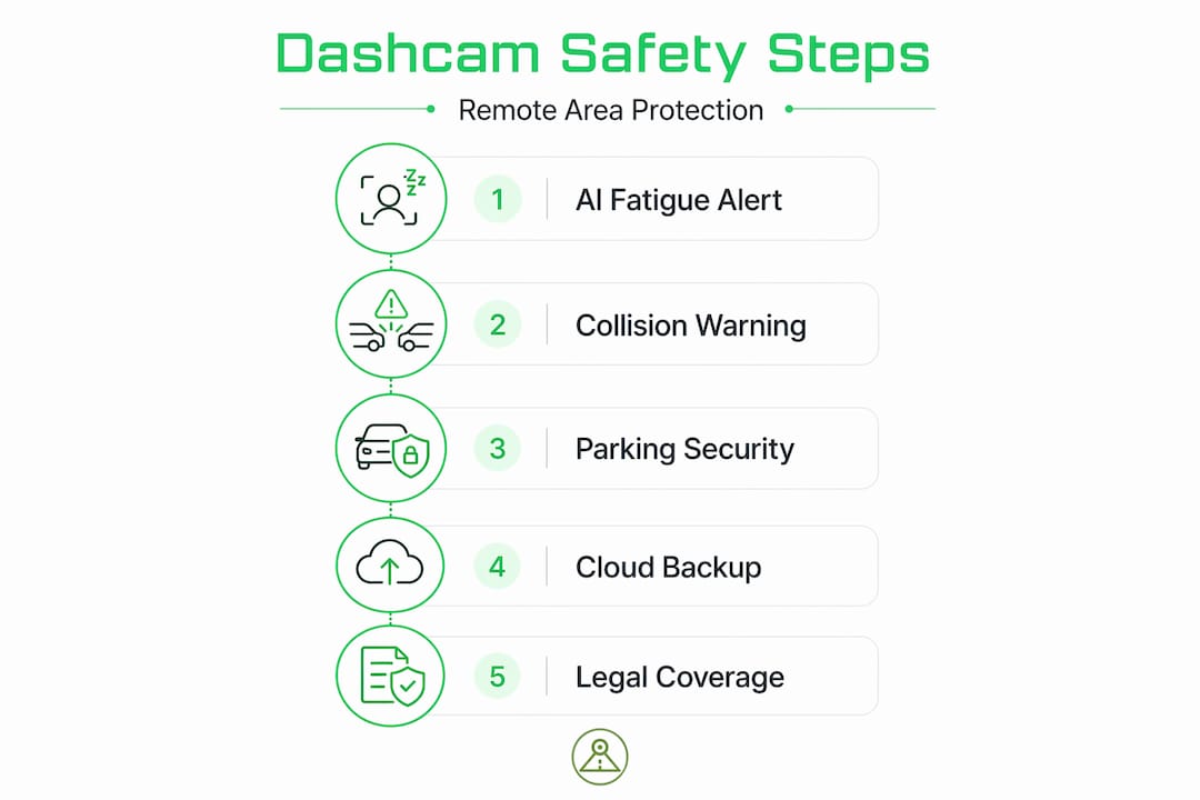 Infographic with dashcam safety steps and features